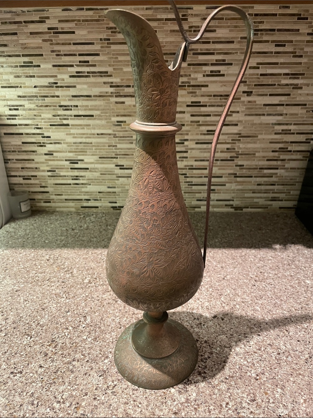 Antique-Style Brass Pitcher Vase - Decorative Home Accent